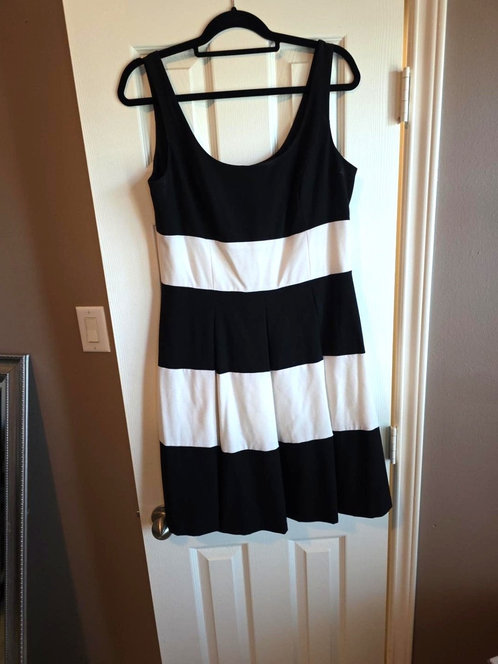 Lauren Ralph Lauren Black and White Striped Scoop-Neck Mini Dress